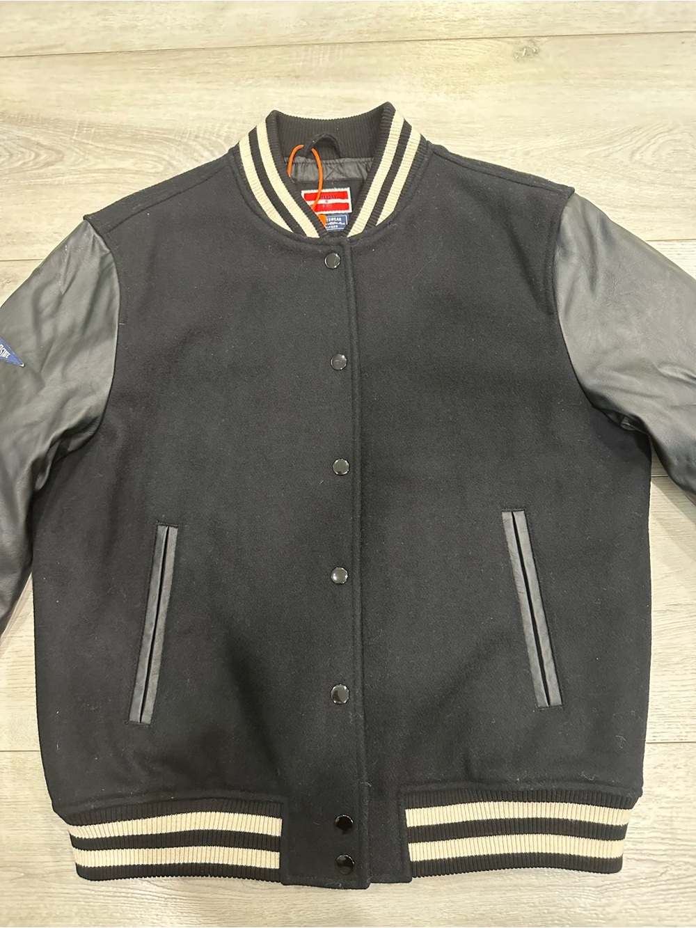Superdry College Varsity Bomber Jacket Jet Black Size 12 NWT